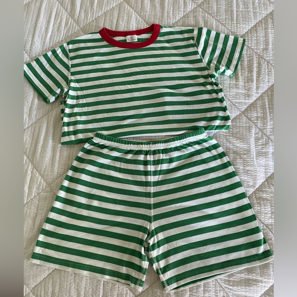 Hanna Andersson Green and White Striped Pajama Set